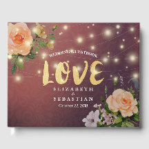 Burgundy Red Floral String Light Wedding Guestbook