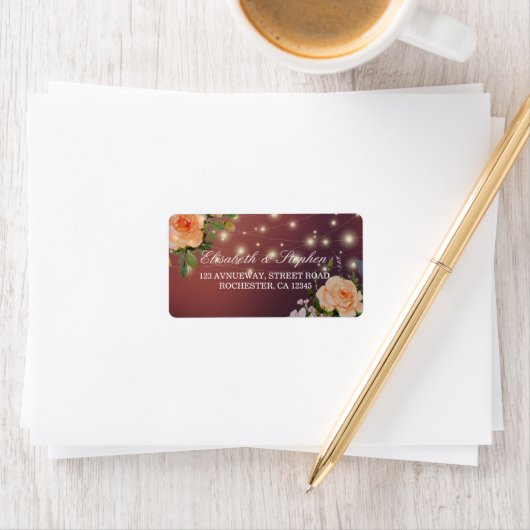 Burgundy Red Floral String Lights Weddenschap Adre Etiket (Insitu)