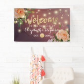 Burgundy Red Floral String Lights Wedding Banner (Insitu)