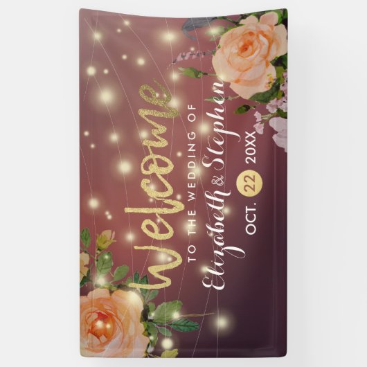 Burgundy Red Floral String Lights Wedding Banner (Verticaal)