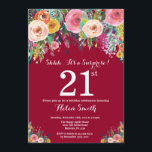 Burgundy Red Floral Surprise 21st Birthday Kaart<br><div class="desc">Burgundy Red Floral Surprise 21st Birthday Invitation for Women. Waterverf Floral Flower. Burgundy Red Background Roze, geel, Oranje, Paars ventilator. Volwassen verjaardag. 13e 15e 16e 18e 21e 30e 40e 50e 60e 70e 90e 100e, Alle leeftijden. Voor verdere aanpassing, te klikken gelieve de knoop "van de Aanpassing het"en ons ontwerphulpmiddel te...</div>