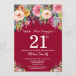 Burgundy Red Floral Surprise 21st Birthday Kaart<br><div class="desc">Burgundy Red Floral Surprise 21st Birthday Invitation for Women. Waterverf Floral Flower. Burgundy Red Background Roze, geel, Oranje, Paars ventilator. Volwassen verjaardag. 13e 15e 16e 18e 21e 30e 40e 50e 60e 70e 90e 100e, Alle leeftijden. Voor verdere aanpassing, te klikken gelieve de knoop "van de Aanpassing het"en ons ontwerphulpmiddel te...</div>