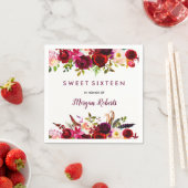 Burgundy Red Floral Sweet 16 Servetten (Insitu)