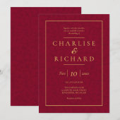 Burgundy red floral vines bruiloft uitnodiging (Voorkant / Achterkant)