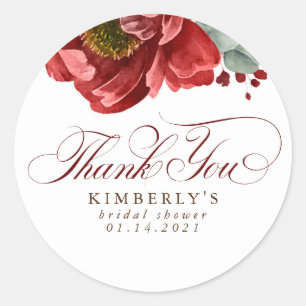 Burgundy Red Floral Vrijgezellenfeest Dank u wel Ronde Sticker