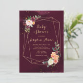 Burgundy Red Floral Waterverf Baby shower Kaart (Staand voorkant)