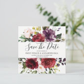 Burgundy Red Floral Waterverf Wedding Save The Date (Staand voorkant)