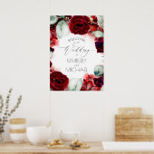 Burgundy Red Floral Weddenschap Welkom Poster (Keuken)