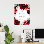 Burgundy Red Floral Weddenschap Welkom Poster (Thuiskantoor)