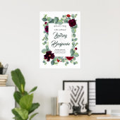 Burgundy Red Floral Weddenschap Welkomstteken Poster (Thuiskantoor)