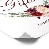 Burgundy Red Floral Wedding Cards en Gifts Sign Poster (Hoek)