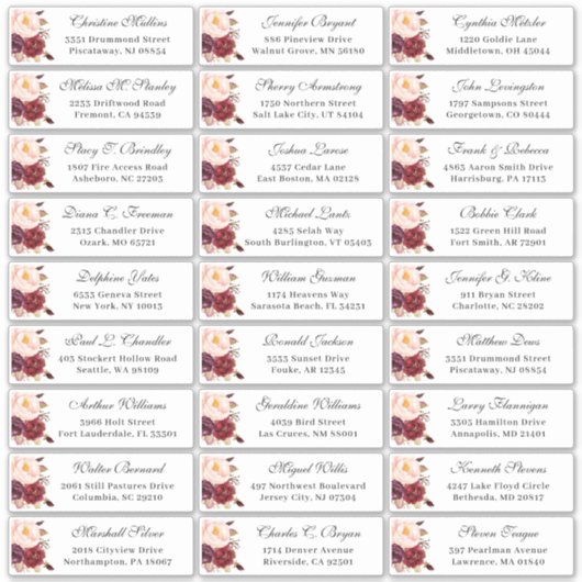 Burgundy Red Floral Wedding Guest Adres Sticker (Voorkant)