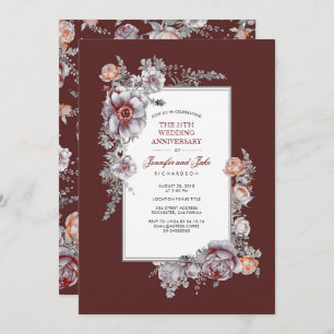 Burgundy Red Floral Wedding Jubileum Kaart
