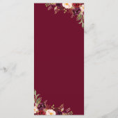 Burgundy Red Floral Wedding Menu (Achterkant)
