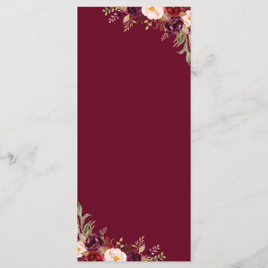 Burgundy Red Floral Wedding Menu (Achterkant)