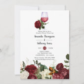 Burgundy Red Floral Wine Tasting Couples Shower Kaart (Voorkant)
