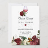 Burgundy Red Floral Wine Virtual Vrijgezellenfeest Kaart (Voorkant)