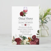 Burgundy Red Floral Wine Virtual Vrijgezellenfeest Kaart (Staand voorkant)