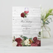 Burgundy Red Floral Wine, Vrijgezellenfeest Kaart (Staand voorkant)