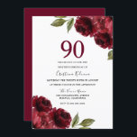 Burgundy Red Floral Womans 90th Birthday Party Kaart<br><div class="desc">Burgundy Red Roses Womans 90th NInetieth Birthday Party Invitation Zie bijbehorend collectie in Niche en Nest Store</div>