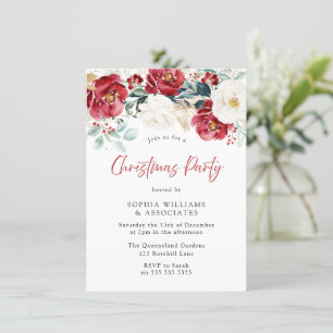 Burgundy Red Floral Work Corporate Kerstparty Kaart