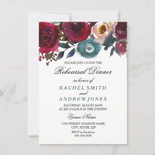 Burgundy Red Flower Wedding Rehal Dinner Invite Kaart
