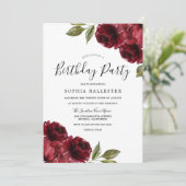 Burgundy Red Flowers Al Ages Birthday Kaart (Staand voorkant)