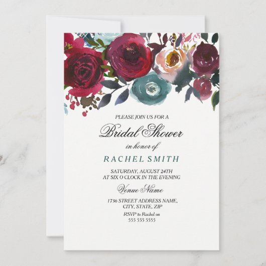 Burgundy Red Flowers Bridal Shower Kaart (Voorkant)