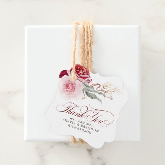 Burgundy Red Flowers Elegant Boho Hartelijk dank Bedankjes Labels (In situ)
