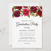 Burgundy Red Flowers Elegant Graduparty Kaart (Voorkant)