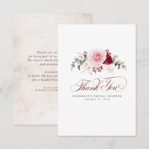 Burgundy Red Flowers Elegant Little Dankje Bedankkaart