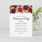 Burgundy Red Flowers Elegant Retirement Party Kaart (Staand voorkant)