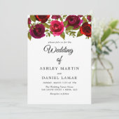 Burgundy Red Flowers Elegant Wedding Invitation Kaart (Staand voorkant)