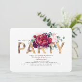 Burgundy Red Flowers en Gold Graduation Party Kaart (Staand voorkant)