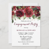 Burgundy Red Flowers Gold Glitter Engagement Party Kaart (Voorkant)