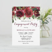 Burgundy Red Flowers Gold Glitter Engagement Party Kaart (Staand voorkant)