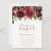 Burgundy Red Flowers Gold Glitter kerstfeest Kaart (Voorkant)
