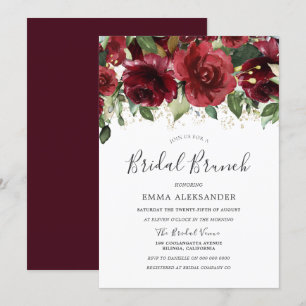 Burgundy Red Flowers Gold Glitter Vrijgezellenfees Kaart