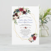 Burgundy Red Flowers Gold Lijst Weddenschap Kaart (Staand voorkant)