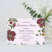Burgundy Red Flowers Graduy Party Invitation Kaart (Staand voorkant)