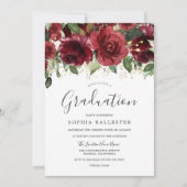 Burgundy Red Flowers High School Graduparty Kaart (Voorkant)