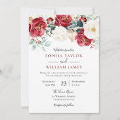 Burgundy Red Flowers Holiday Weddenschap Kaart (Voorkant)