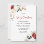 Burgundy Red Flowers Merry Kerstparty Kaart (Voorkant)