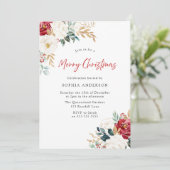 Burgundy Red Flowers Merry Kerstparty Kaart (Staand voorkant)