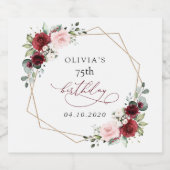 Burgundy Red Flowers, Pink Flowers, Birthday Sparkling Wijnetiket (Enkel label)