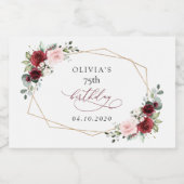 Burgundy Red Flowers, Pink Flowers, Birthday Sparkling Wijnetiket (Enkel label)