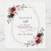Burgundy Red Flowers, Pink Flowers, Birthday Wijn Etiket (Enkel label)