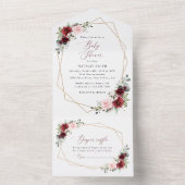 Burgundy Red Flowers, roze bloemen, Baby shower All In One Uitnodiging (Binnen)