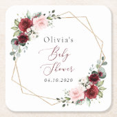 Burgundy Red Flowers, roze bloemen, Baby shower Kartonnen Onderzetters (Voorkant)