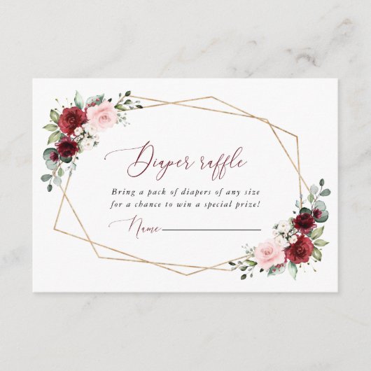 Burgundy Red Flowers, roze bloemen, luieraffle Informatiekaartje (Voorkant)